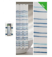 Rideau de douche aux élégantes rayures bleues aquarelles, dimensions 240x200 cm.