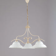 Lustre classique en fer Ivoire Or Blanc verres trois lumières 30x h53 cm