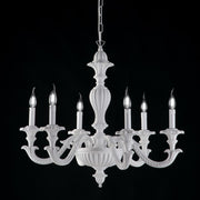 Lustre 6 lumières shabby en bois blanc et pulpe