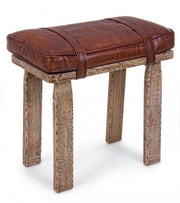 Tabouret rectangulaire en bois et cuir Charleston cm 54 x 30 x 53