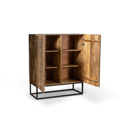 Buffet en manguier marron 2 portes 6 compartiments intérieurs 100x45xh.120 cm