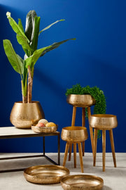 Lot de 2 cache-pots en aluminium de style industriel doré