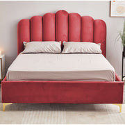 Lit Double avec Rangement Artu Rouge Tête de Lit Ciselée 160x190 cm