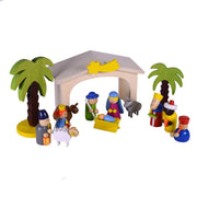 Nativité crèche en bois 15pcs avec exposant cm24x10,8h16,5