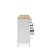 Buffet mobile 4 portes 3 tiroirs blanc avec plateau en chêne 180x40xh.90 cm