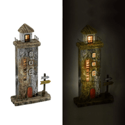Décoration Mer Phare Bois Naturel Avec Led Cm16X6,5H29