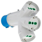 Adaptateur triple prise bleu 16A bip+schuko x3 FME 2P+T 16A IP44