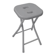 Tabouret pliant Gedy, résine et métal, structure chromée, assise grise