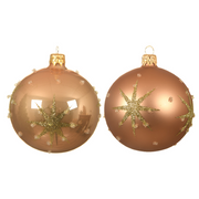 Assortiment de boules de Noël caramel avec étoile en relief Ø 8 cm