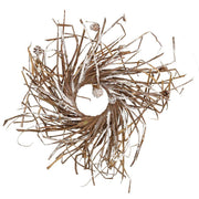 Couronne en rotin marron avec neige et pommes de pin cmø50x4