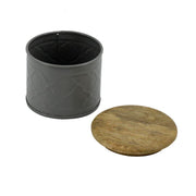 Pot en métal avec bouchon en bois gris cmø10h8