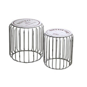 Puff metallo 1-2 vintage bianco cmø40h43