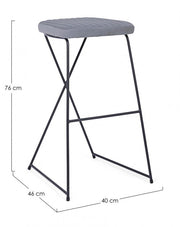 Tabouret de bar en acier et velours Gris KINSLEY 40x46 h76 cm