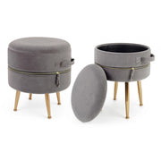 Set 2 Tabouret de rangement effet velours Pavlina Gris Foncé