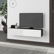 Meuble TV suspendu Francy blanc anthracite avec portes abattantes