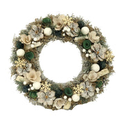 Couronne avec pommes de pin et fleurs blanc-vert cm ø45h8,5