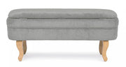 Banc de rangement vintage chenille en velours gris clair 102x41x49h cm