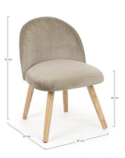 Fauteuil moderne Adeline en bois recouvert d'un effet velours gris tourterelle