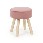Tabouret Adeline en bois effet velours rose 38h cm