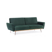 Canapé convertible 3 places JOHNNY en velours vert foncé 210x83x h85 cm