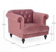 Fauteuil classique Blossom effet velours rose antique 97x82x78h cm