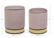 Lot de 2 poufs avec conteneur Milena velours vieux rose