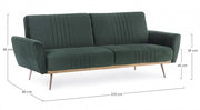 Canapé convertible 3 places JOHNNY en velours vert foncé 210x83x h85 cm