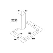Hotte aspirante murale en acier et verre et lampe halogène 60x50cm