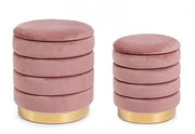 Set2 Pouf Container Darina Rosa Antico en velours