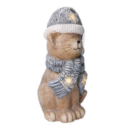 Chat en résine led chapeau bleu 19,5x18,5h40 cm