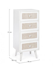 Commode chambre quatre tiroirs Blanc MONTIEL 38x30,5x h91 cm