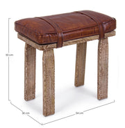Tabouret rectangulaire en bois et cuir Charleston cm 54 x 30 x 53