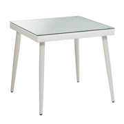 Table carrée en polyarattan blanc crème avec verre 90x90x77h cm