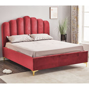 Lit Double avec Rangement Artu Rouge Tête de Lit Ciselée 160x190 cm