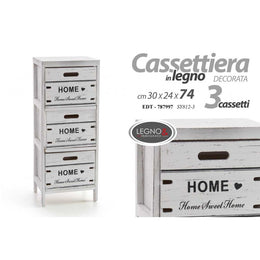 Tiroir maison maison blanc shabby bois 3 tiroirs 30 x 24 x 74 h cm