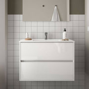 Meuble de salle de bain suspendu Claros90 laqué blanc brillant avec vasque 2 tiroirs 90x45x56h