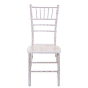 Chaise en bois chiavari blanchi avec coussin ivoire 40x40h43 - 92 cm