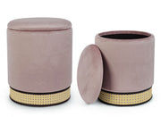 Lot de 2 poufs avec conteneur Milena velours vieux rose