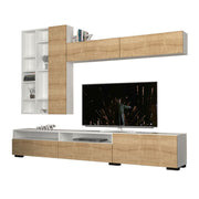 Base murale équipée 3 récolte 2 portes en chêne blanc 270x35xh.45 cm