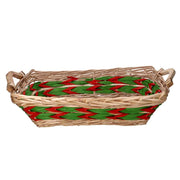 Panier rectangulaire en osier naturel vert rouge cm53x38h13