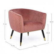 Fauteuil rembourré Caitlin recouvert de velours rose antique