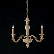Lustre trois lumières bois ivoire et feuille d'or 43x h57 cm