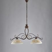 Lustre travaillé en fer Rouille Noir avec finition Or deux lumières 81x h50 cm