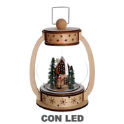 Boule de verre led bois lanterne naturel cm17x13h23,5