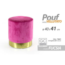 Pouf Design Fuchsia Velvet avec une bande d'or 40 x 41 h cm