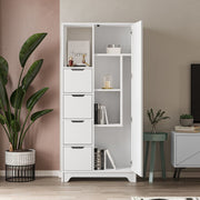 Meuble polyvalent Yada midi blanc avec 1 porte, 4 tiroirs H 164.5 x L 77 x P 29.6 cm