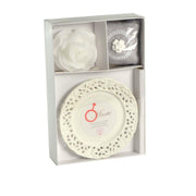 Bougie Mars rose avec soucoupe lichens&mousse cm26x17h4,5 - 8 heures