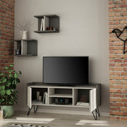 Meuble TV Klappe anthracite avec portes blanches vintage et deux étagères 56,50x125,50x33 cm