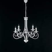 Suspension lustre en fer blanc shabby cinq lumières 57x h60 cm