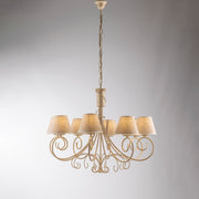Lustre Vienna fer ivoire or huit lumières abat-jour effet tissu 78x h63 cm